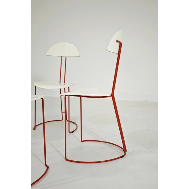 Mid-Century Modern Italian Red and White Metal and Wood Chairs, 1980s, Set of 4 For Sale - Image 13 of 16