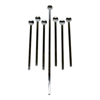 1990s Postmodern Waterford Polished Silver Cocktail Stirrer Spoons & Cocktail Stirrer Spoon - 7 Pieces For Sale
