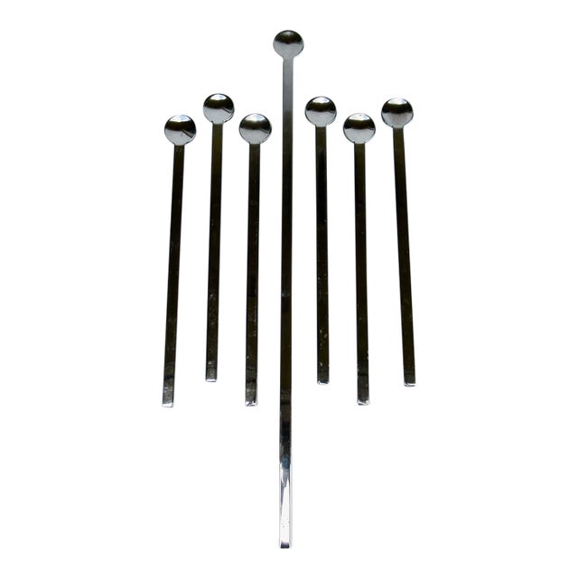 1990s Postmodern Waterford Polished Silver Cocktail Stirrer Spoons & Cocktail Stirrer Spoon - 7 Pieces For Sale