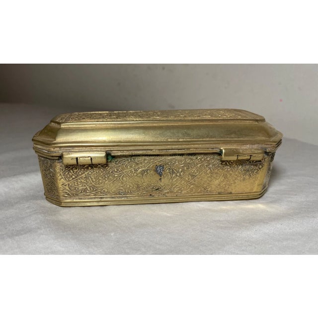 French Antique 19th Century Ornate Relief Brass French Tobacco Snuff Box Jar For Sale - Image 3 of 8