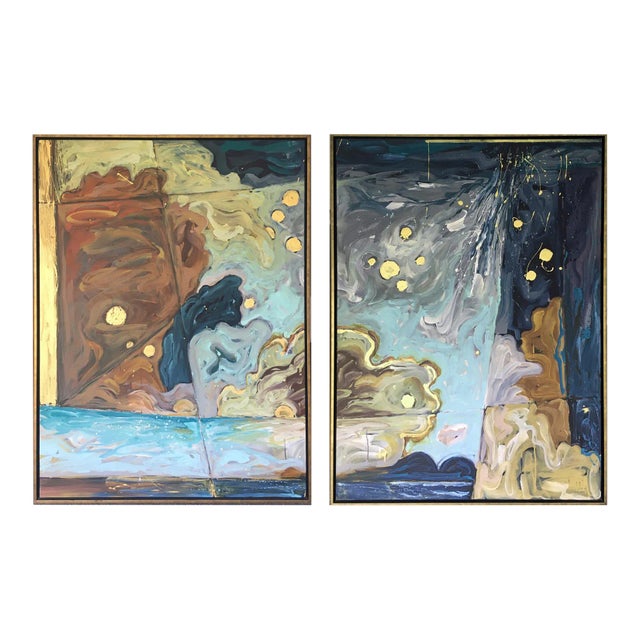 Sid Schatzky "La Mer" 2013 Abstract Acrylic Paintings on Canvas, a Pair For Sale