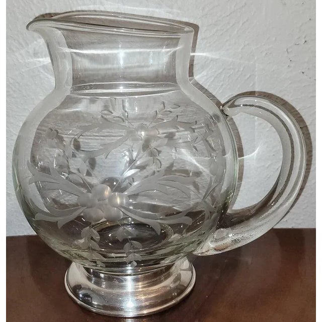 Art Nouveau Early 20c Etched Crystal Jug With Sterling Silver Base by Arthur a Everts of Dallas For Sale - Image 3 of 12