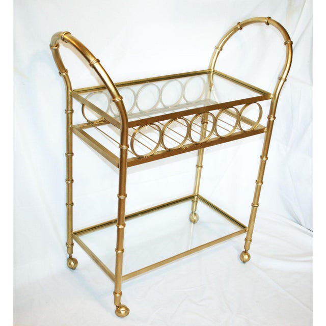 Vintage Gold BambooStyle Bar Cart With Wine Rack Chairish