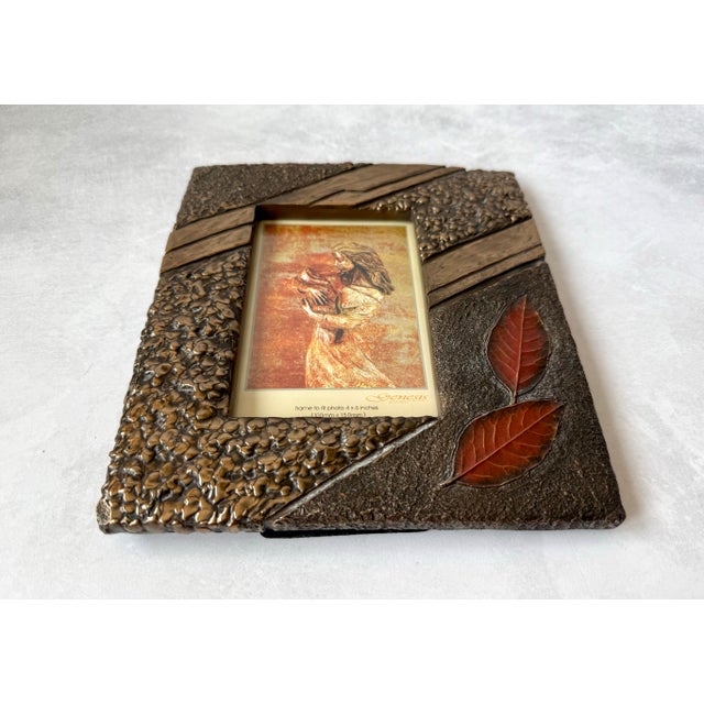 Textured Mixed Metal 4” X 6” Photo Frame Brutalist Style Autumn Leaves For Sale - Image 9 of 12