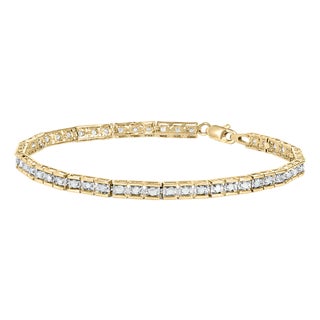 10K Yellow Gold over .925 Sterling Silver 1.0 Cttw Diamond Square Hybrid Link 7" Tennis Bracelet (I-J Color, I2-I3 Clarity) For Sale