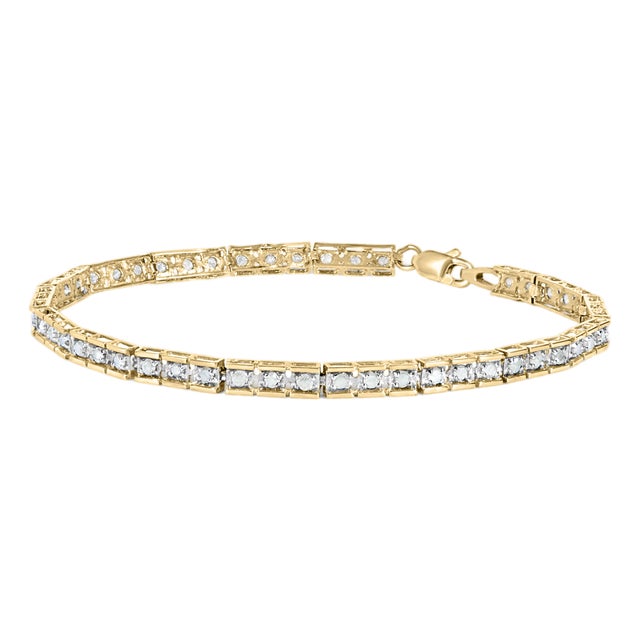 10K Yellow Gold over .925 Sterling Silver 1.0 Cttw Diamond Square Hybrid Link 7" Tennis Bracelet (I-J Color, I2-I3 Clarity) For Sale