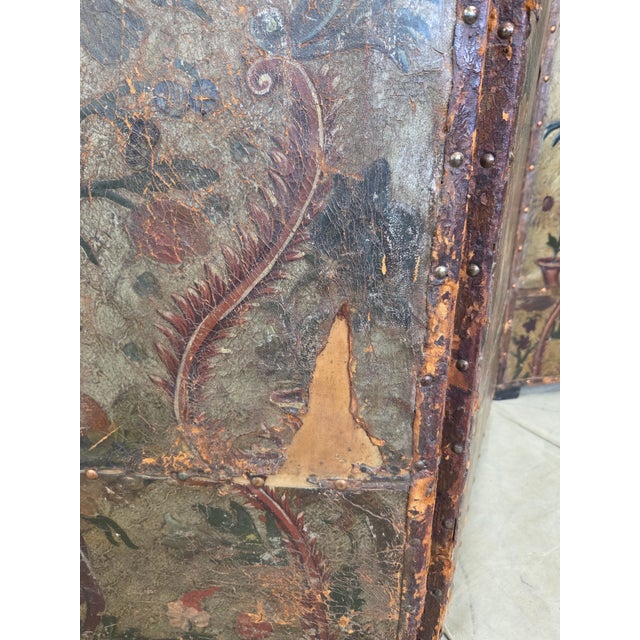 Antique 19th Century Painted Leather Folding Screen For Sale - Image 13 of 18