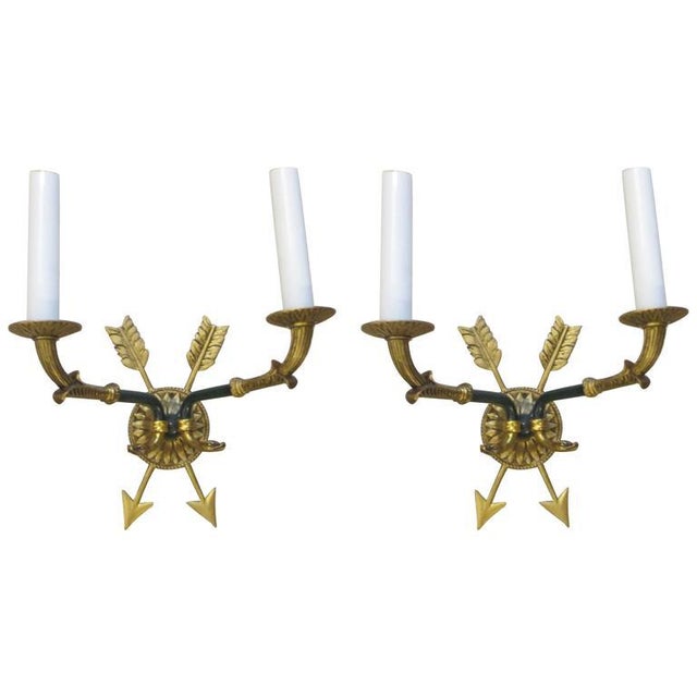 Mid 20th Century Pair of Directoire-Style Two-Arm Bronze Sconces For Sale - Image 5 of 5