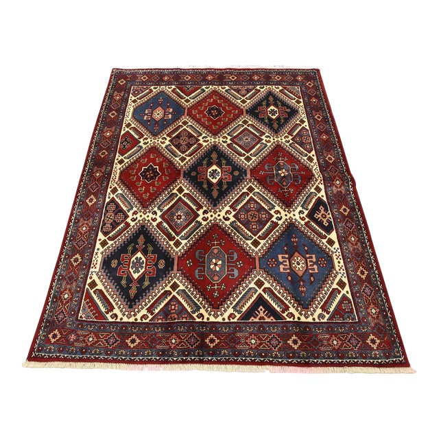 Yalameh Rug 5'1'' X 6'7'' Ivory Wool Vintage Tribal Hand-Knotted Oriental Carpet For Sale