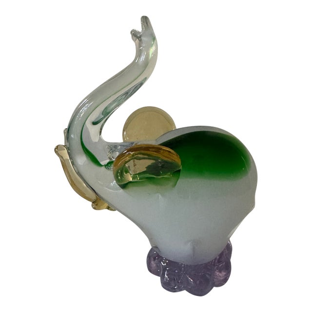 Hand-Blown Art Glass Lucky Elephant Figurine — Sommerso Multi-Color, Murano Style For Sale