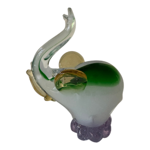 Hand-Blown Art Glass Lucky Elephant Figurine — Sommerso Multi-Color, Murano Style
