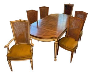 Karges Furniture Co Italian Provincial Dining Table & Six Cane Back Dining Chairs - Set of 7