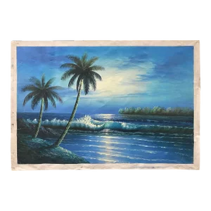 Oil Paint Canvas Art Palm Tree Ocean Beach Wave Wall Decor Painting