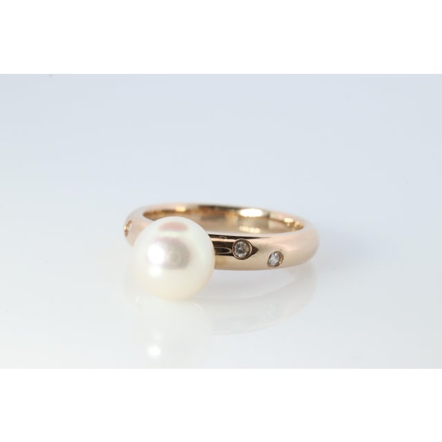 1990s Genuine 18k 750 Solitaire Akoya Pearl and Diamond Bezel Set ...