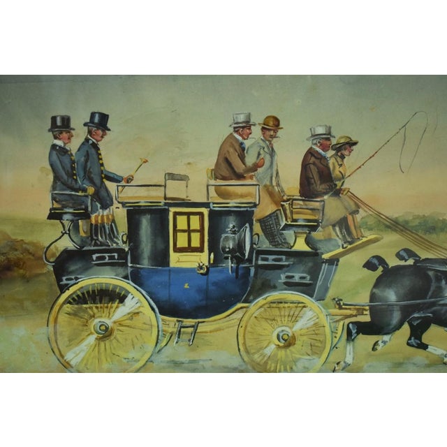 Green Coaching Watercolour W/ Gouache by h.w Standing 1930 For Sale - Image 8 of 8