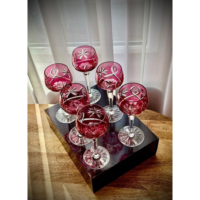 Vintage Ruby Cut-to-Clear Crystal Hock Wine Glasses, 1950, Set of 6 For Sale - Image 15 of 16