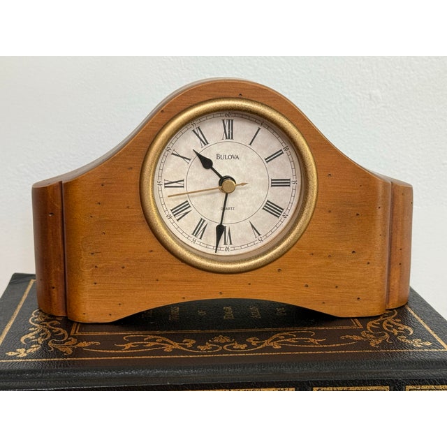 Wood Art Deco Bulova Mantle Clock For Sale - Image 7 of 7
