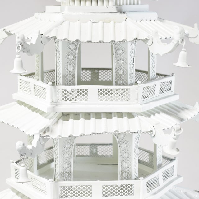 Vintage Large-Scale Seven-Tier Chinoiserie White Painted Tole Pagoda Tower For Sale - Image 10 of 13