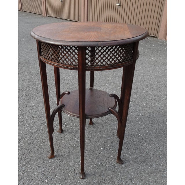 Antique Round Oak Side Table with Lattice Work, 1890s For Sale - Image 11 of 18