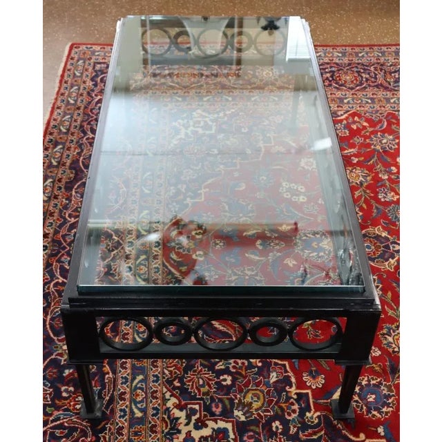 Mid Century Style Circle Pattern Black Iron & Glass Cocktail Coffee Table For Sale - Image 11 of 12