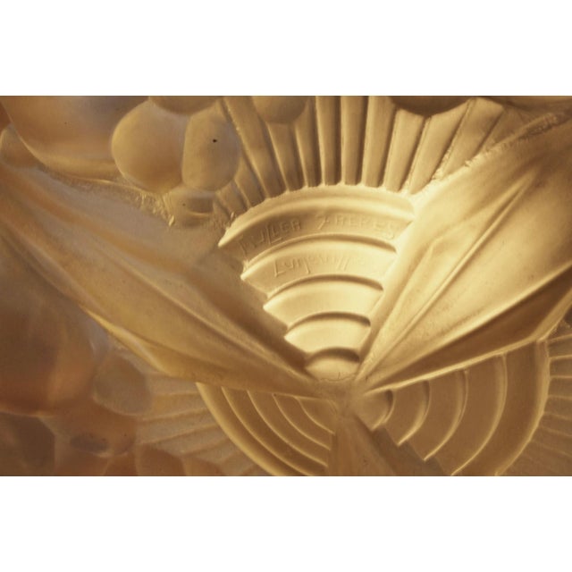 Muller Freres French Art Deco Pendant Chandelier 1920s - Peach Frosted Glass & Nickeled Bronze For Sale - Image 9 of 9