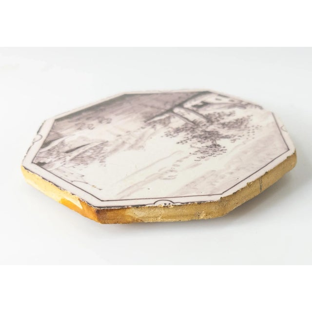 18th Century 18th Century English Bristol or Dutch Delft Manganese Octagonal Decorative Tile For Sale - Image 5 of 7
