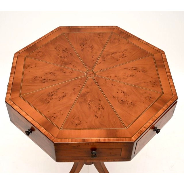 Wood Regency Octagonal Inlaid Yew Wood Drum Table, 1930 For Sale - Image 7 of 11