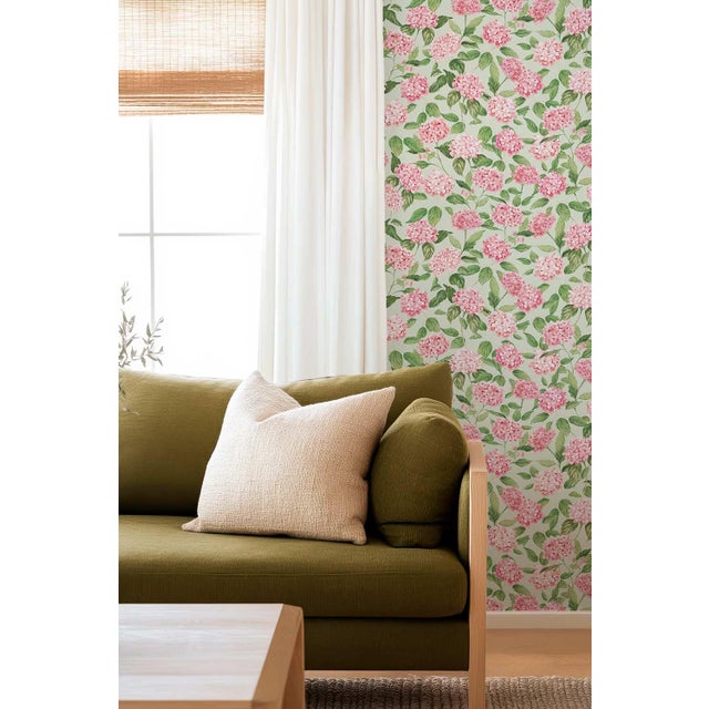 Hydrangea Blooms Floral Grasscloth Wallpaper by House Party | Gatsby Pink | 6 Yards For Sale - Image 4 of 8