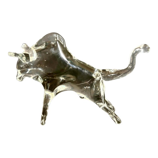 Vintage Blown Glass Bull Figurine – Midcentury Charging Bull For Sale