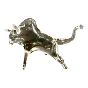 Vintage Blown Glass Bull Figurine – Midcentury Charging Bull