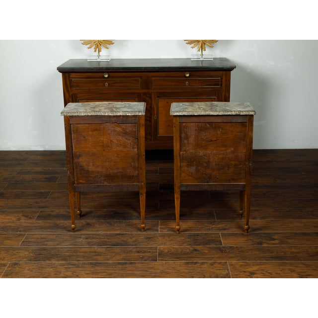 Pair of Italian 1840s Walnut Tables with Variegated Marble Top and Single Door For Sale - Image 11 of 11