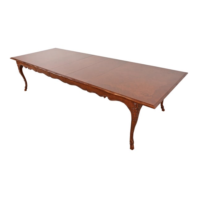 Baker Furniture French Provincial Louis XV Cherry and Burl Wood Extension Dining Table, Newly Refinished For Sale