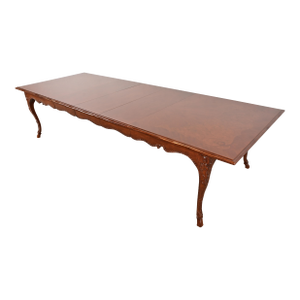 Baker Furniture French Provincial Louis XV Cherry and Burl Wood Extension Dining Table, Newly Refinished