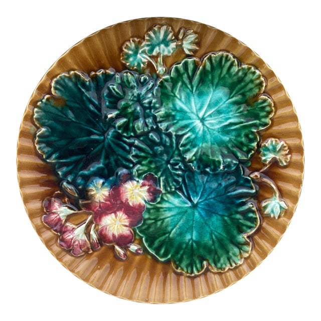 Majolica Leaves & Flowers Plate Clairefontaine, Circa 1890 For Sale
