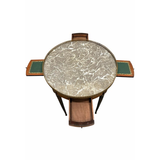 French 1910s Antique French Louis XVI Mahogany & Marble Bouillotte Center Table For Sale - Image 3 of 7