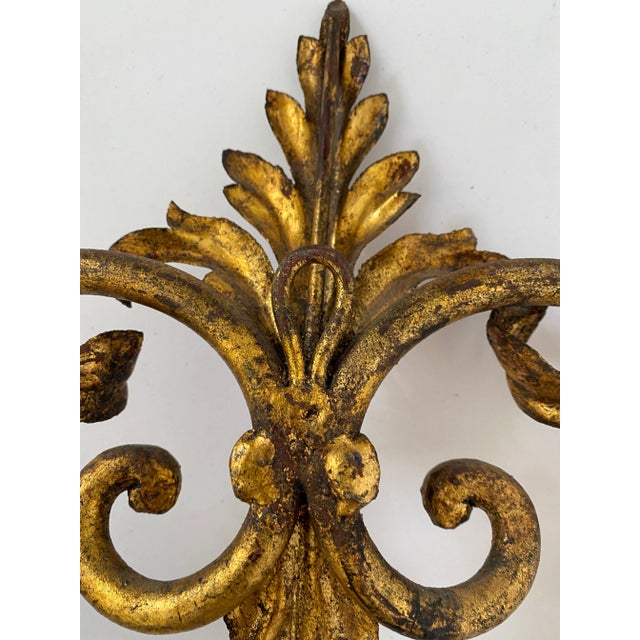 Metal Vintage Spanish Gilded Metal Candle Wall Sconce For Sale - Image 7 of 10