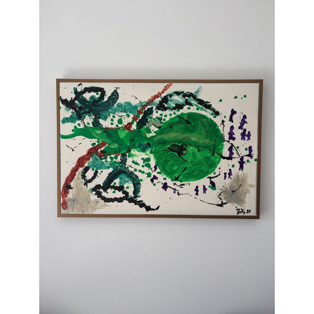 Painting is signed Pinky20. I love the many shades of green and the artist technique and brush work is considered...