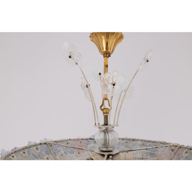 1950s Murano Glass Floral Barovier & Toso Blue Clear Pink Flower Basket Chandelier For Sale - Image 12 of 12