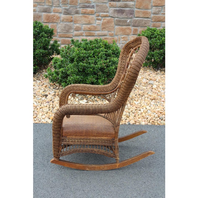 Victorian Antique Heywood Brothers & Company Wicker Rocking Chair For Sale - Image 3 of 18