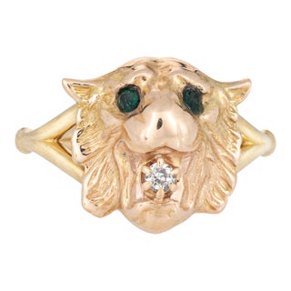 Antique Victorian Lion Ring Diamond Conversion Band 14k Yellow Gold Sz 6.25 For Sale