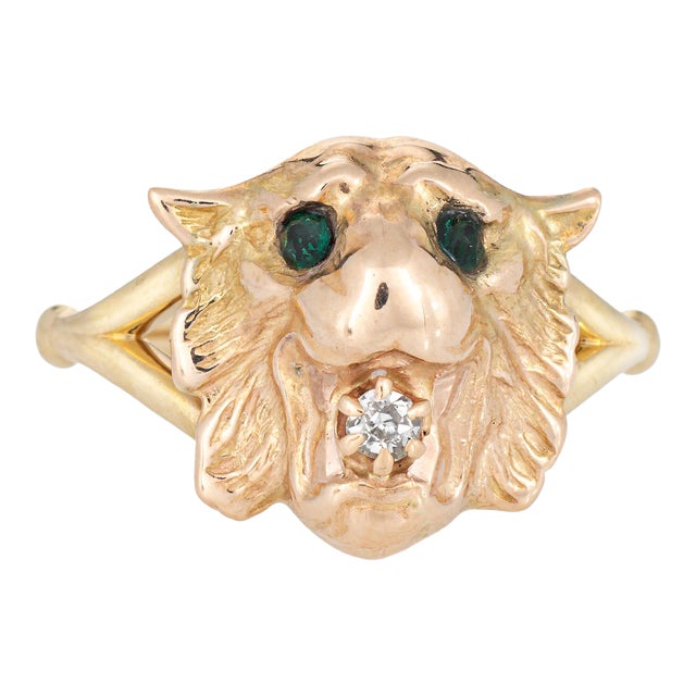 Antique Victorian Lion Ring Diamond Conversion Band 14k Yellow Gold Sz 6.25 For Sale