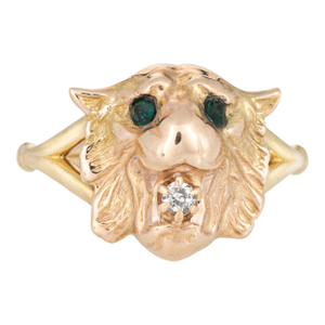 Antique Victorian Lion Ring Diamond Conversion Band 14k Yellow Gold Sz 6.25
