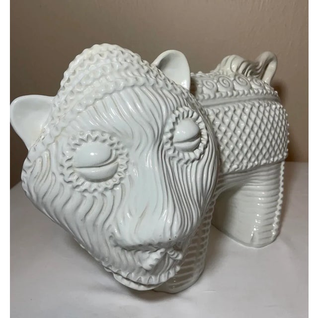 Mid-Century Modern Mid Century Large 14” Italian Textured Pottery Lion Sculpture Marked For Sale - Image 3 of 12