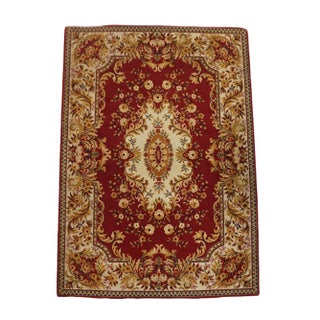Oriental Red Wool Rug with Yellow Flowers For Sale
