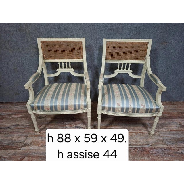 Louis XVI Cane Armchairs, 1880s For Sale - Image 9 of 10