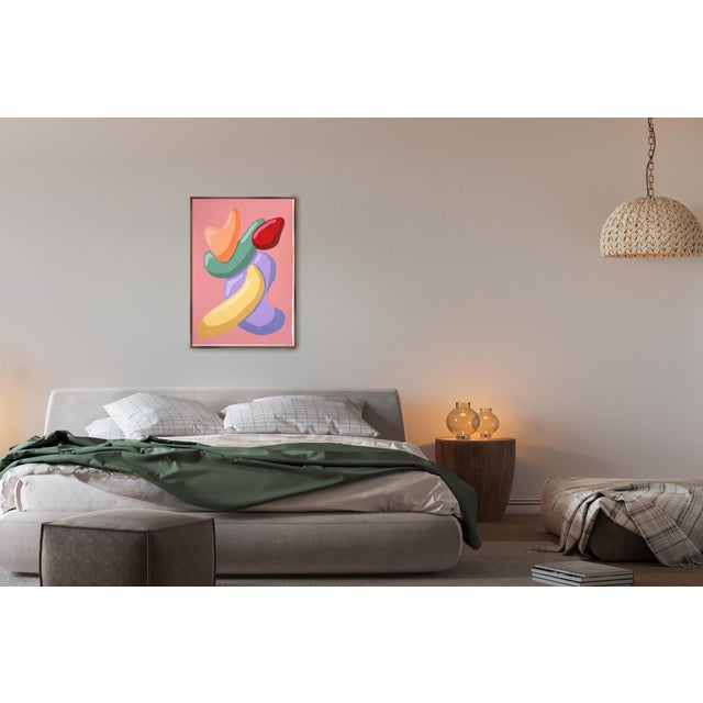 Hot Pink 2024, Futurist Style Totem in Vivid Tones, Modernist Balloon Puppets, Acrylic Painting on Watercolor Paper by Ryan Rivadeneyra For Sale - Image 8 of 8