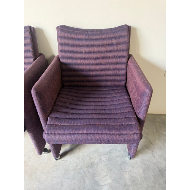 1980s Postmodern Vladimir Kagan Style Upholstered Dining Armchairs With Casters – Set of 4 For Sale In Miami - Image 6 of 17