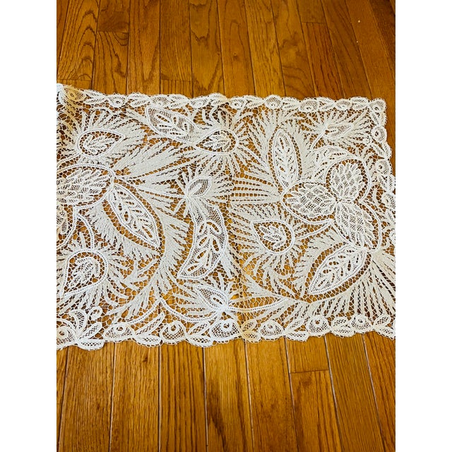 Antique Museum Battenburg Lace Tablecloth Runner For Sale - Image 9 of 10
