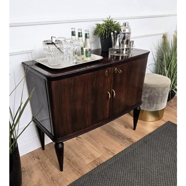 Mid-Century Art Deco Italian Walnut Burl and Mirror Mosaic Dry Bar Cabinet by Paolo Buffa, 1950s For Sale - Image 3 of 10