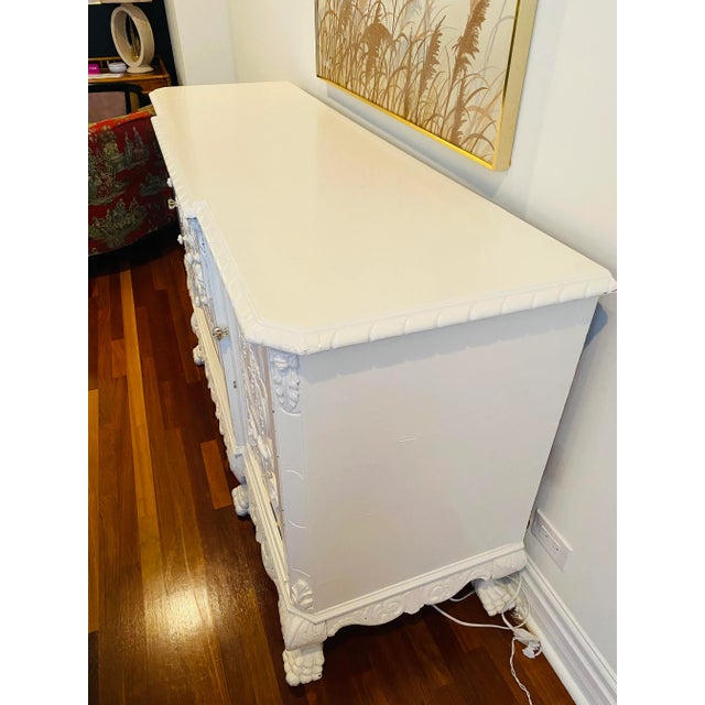 Vintage French Victorian Hand Carved Painted Buffet Cabinet Credenza For Sale - Image 4 of 11
